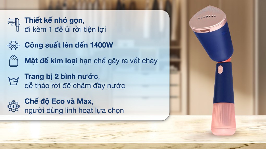 Bàn là hơi nước cầm tay Philips Series 5000 1400W STH5030/20 - Kèm đế ủi rời tiện lợi khi di chuyển