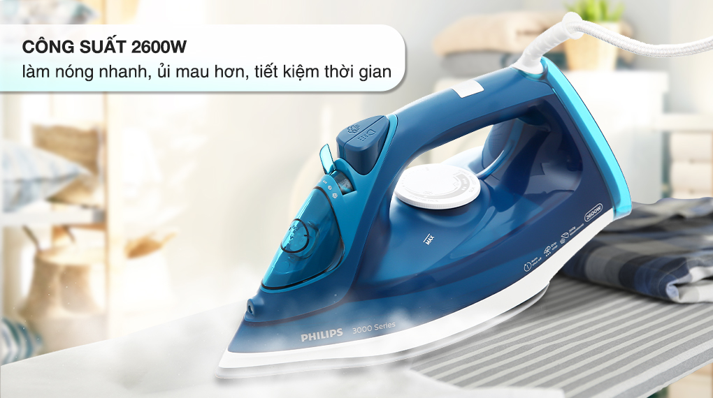 Bàn ủi hơi nước Philips 2600W mặt đế Ceramic DST3040/70 - An toàn với tính năng tự ngắt điện
