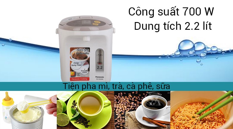 Bình thủy điện Panasonic 2.2 lít NC-EG2200CSY Xuất xứ Thái Lan - Công suất 700W, đun sôi nhanh