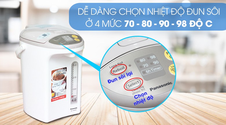 Bình thủy điện Panasonic 4 lít NC-EG4000CSY Xuất xứ Thái Lan - 4 mức giữ nhiệt 70 - 80 - 90 - 98°C