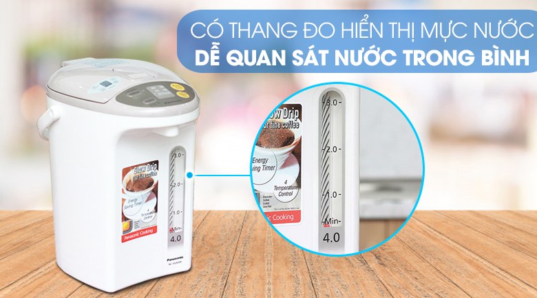 Bình thủy điện Panasonic 4 lít NC-EG4000CSY Xuất xứ Thái Lan - Cột hiển thị mực nước