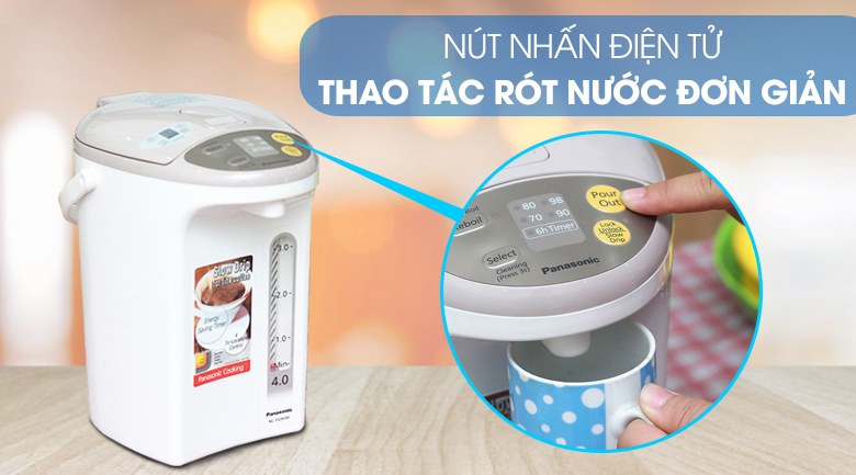 Bình thủy điện Panasonic 4 lít NC-EG4000CSY Xuất xứ Thái Lan - Rót nước bằng nút điện tử, có khóa an toàn