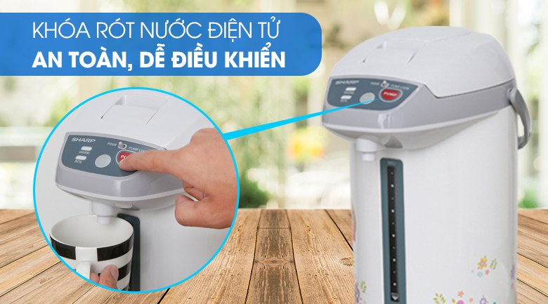 Bình thủy điện Sharp 4 lít KP-Y40PV-CU Xuất xứ Thái Lan - Khóa nắp và khóa rót nước an toàn