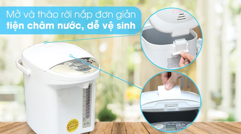Bình thủy điện Toshiba 4.5 lít PLK-45SF(WT)VN Xuất xứ Thái Lan - Nắp tháo rời, an toàn nhiều lớp