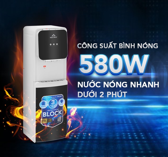 Cây nước nóng lạnh hút bình Hòa Phát HHC389 - Làm nóng nhanh với bình nóng 580W
