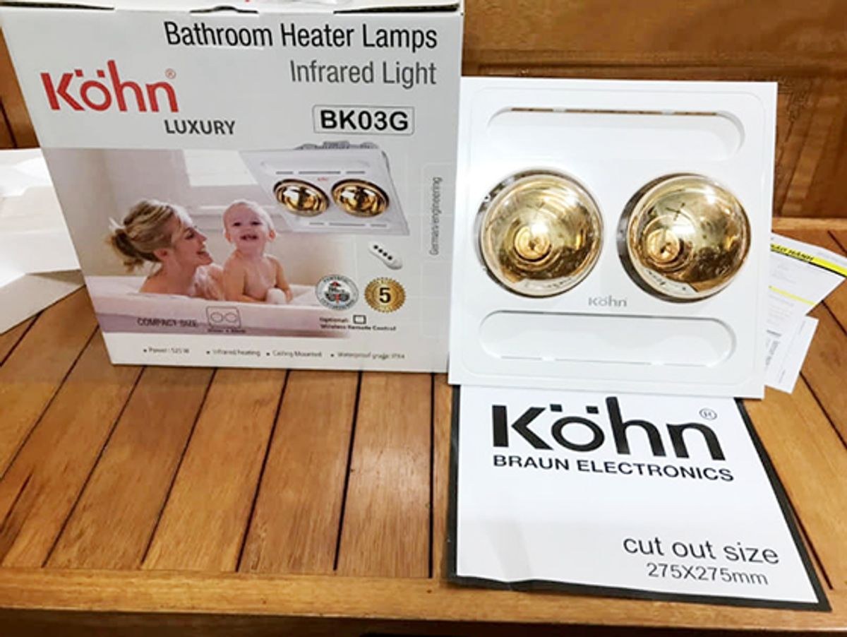 Đèn sưởi nhà tắm 2 bóng Braun Kohn âm trần điều khiển từ xa 550W BK03GR - An toàn với chuẩn chống nước IPX4