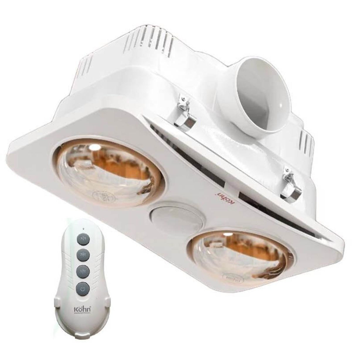 Đèn sưởi nhà tắm 2 bóng Braun Kohn âm trần kèm thông gió 550W BK02G - Kết hợp quạt thông gió