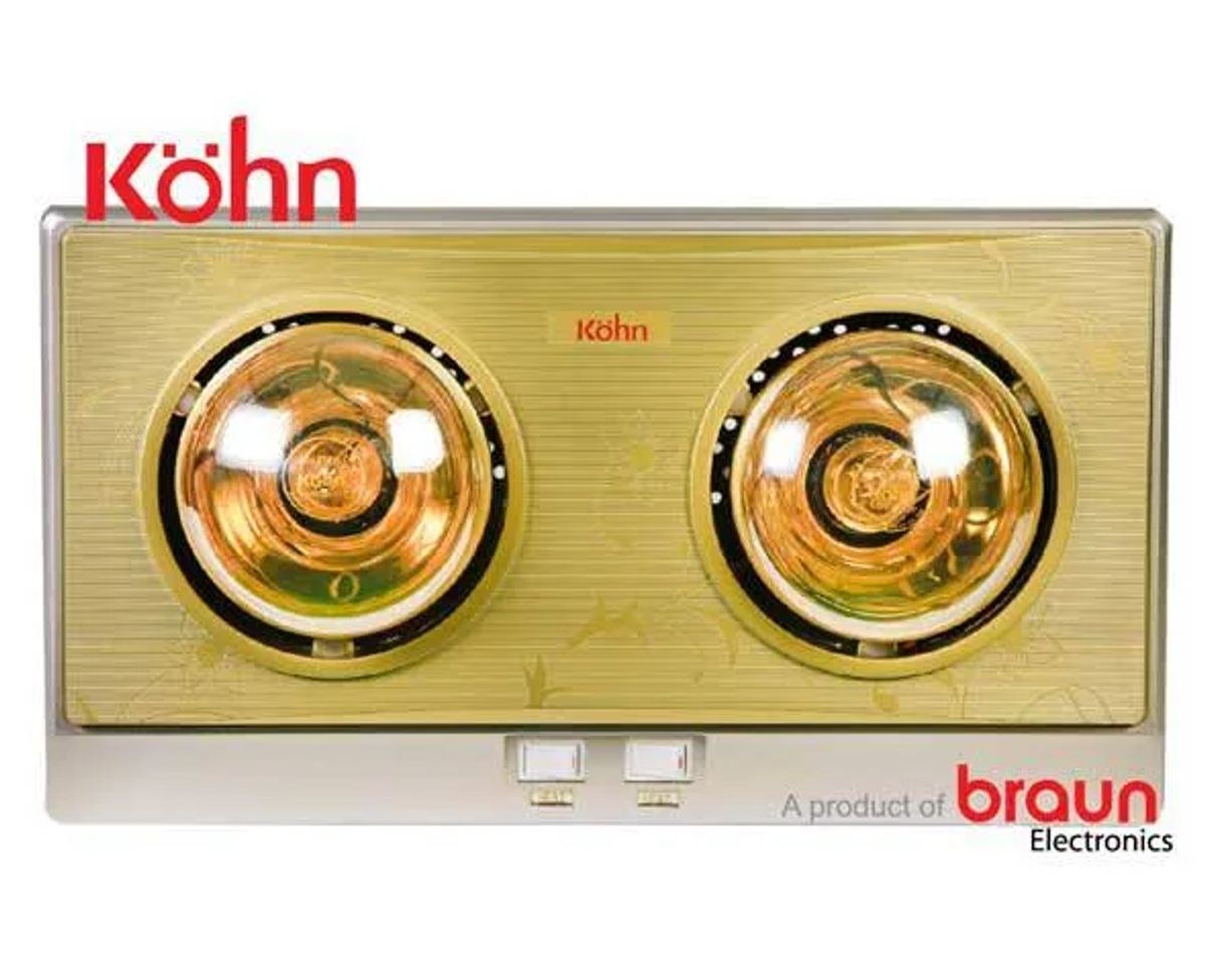 Đèn sưởi nhà tắm 2 bóng Braun Kohn treo tường 550W KN02G - An toàn với chuẩn chống nước IPX2