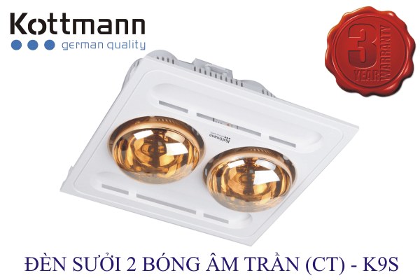 Đèn sưởi nhà tắm 2 bóng Kottmann âm trần 550W K9S - Sưởi ấm nhanh với 2 bóng hồng ngoại