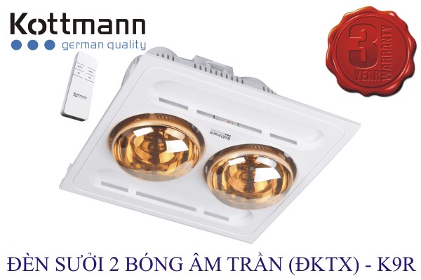 Đèn sưởi nhà tắm 2 bóng Kottmann âm trần điều khiển từ xa 550W K9R - Sưởi ấm nhanh với 2 bóng hồng ngoại