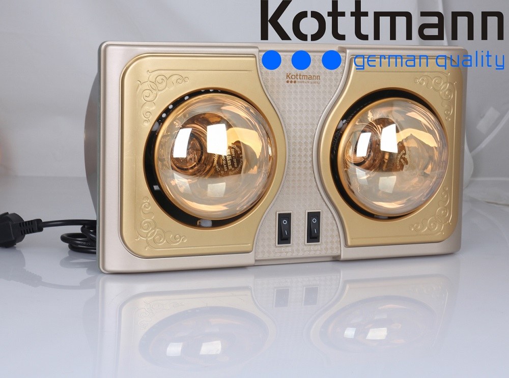 Đèn sưởi nhà tắm 2 bóng Kottmann treo tường 550W K2BH - Bật/tắt bằng công tắc đơn giản