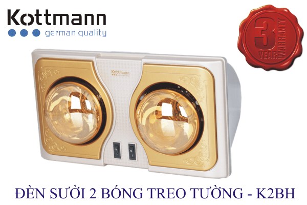 Đèn sưởi nhà tắm 2 bóng Kottmann treo tường 550W K2BH - Sưởi ấm nhanh với 2 bóng hồng ngoại