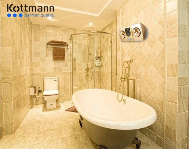 Đèn sưởi nhà tắm 2 bóng Kottmann treo tường kèm thổi gió nóng K2B-HW - Kèm quạt thổi gió nóng