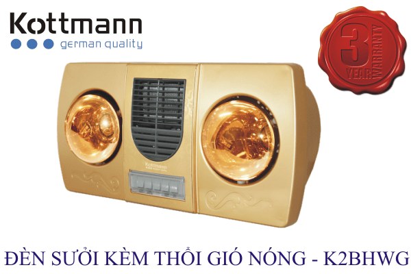 Đèn sưởi nhà tắm 2 bóng Kottmann treo tường kèm thổi gió nóng K2B-HW - Sưởi ấm nhanh với 2 bóng hồng ngoại