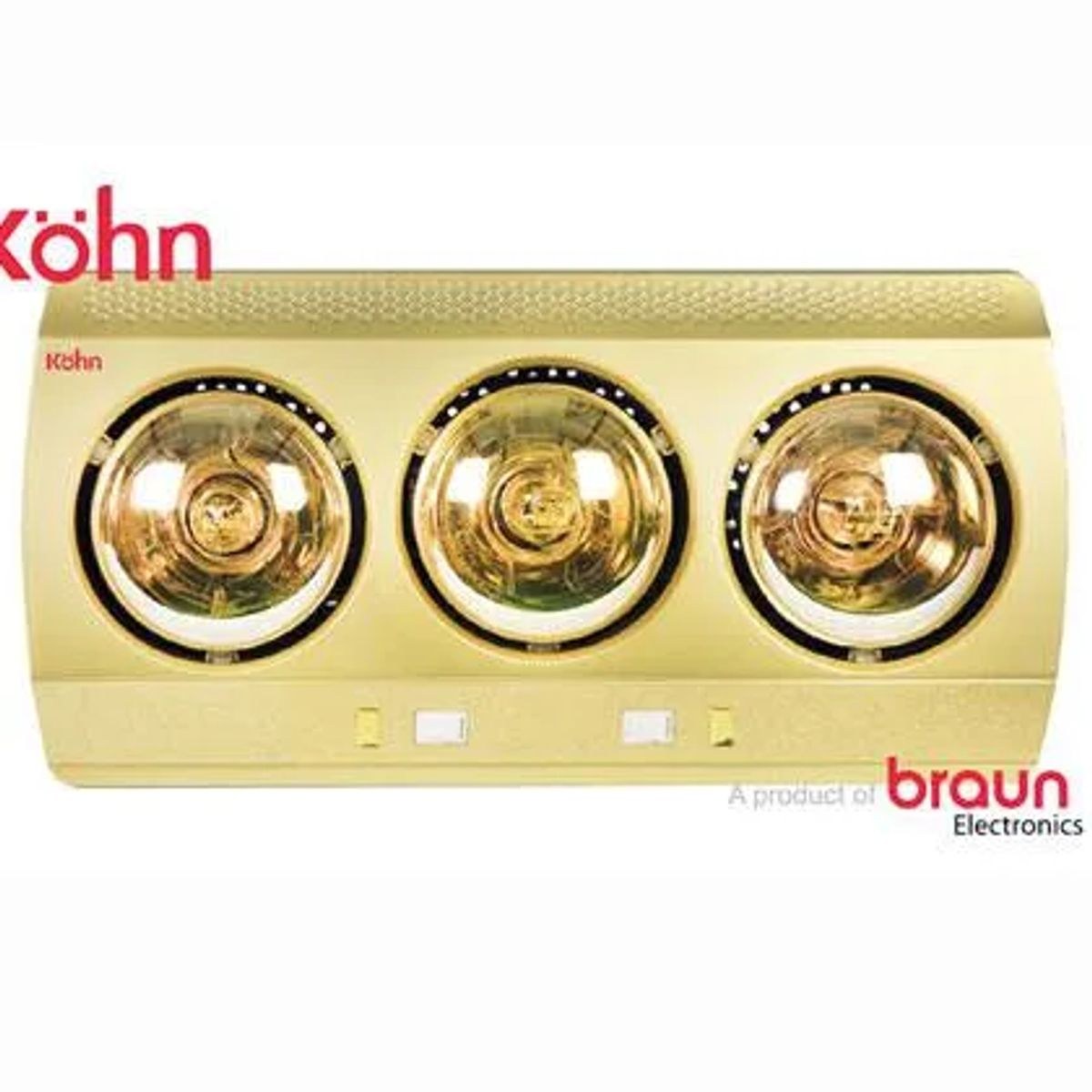 Đèn sưởi nhà tắm 3 bóng Braun Kohn treo tường 825W KN03G - An toàn với chuẩn chống nước IPX2