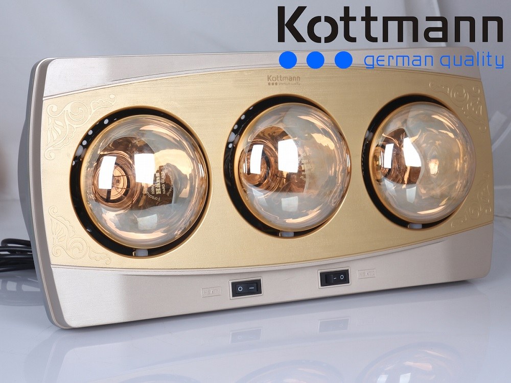 Đèn sưởi nhà tắm 3 bóng Kottmann treo tường 825W K3BH - Bật/tắt bằng công tắc đơn giản