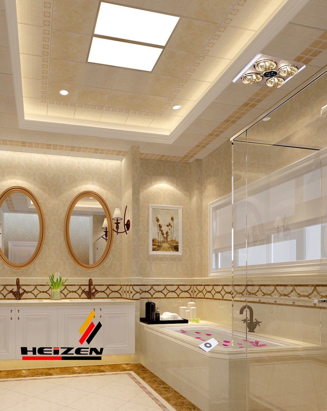Đèn sưởi nhà tắm 4 bóng Heizen âm trần màn hình LED kèm thông gió điều khiển từ xa 1100W HE9 - Thông gió và màn hình hiển thị
