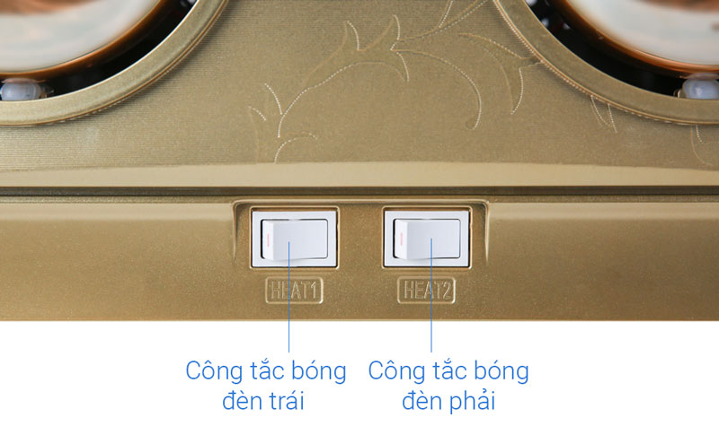 Thiết kế 2 bóng đèn lớn với 2 công tắc riêng - Đèn sưởi Kangaroo KG247V Thiết kế 2 bóng đèn lớn với 2 công tắc riêng - Đèn sưởi Kangaroo KG247V