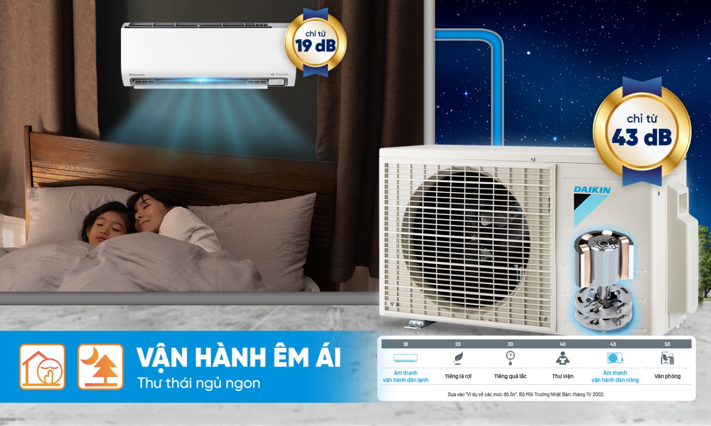 Điều hòa Daikin 1 chiều Inverter 9000 BTU FTKF25ZVMV - Dàn lạnh dàn nóng hoạt động êm ái