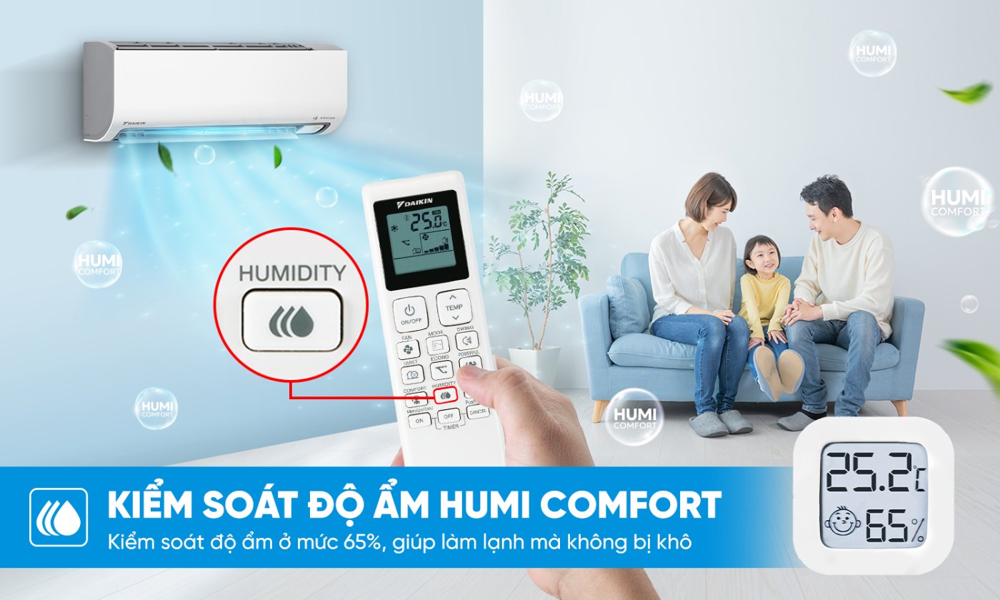 Điều hòa Daikin 1 chiều Inverter 9000 BTU FTKF25ZVMV - Làm lạnh nhưng không khô họng, khô da với Humi Comfort – kiểm soát độ ẩm ở mức 65%