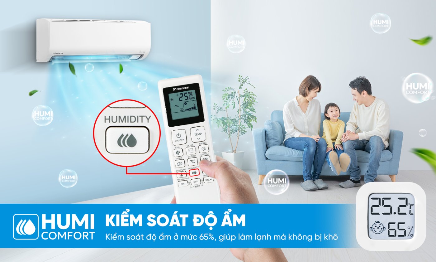 Điều hòa Daikin 18000 BTU 1 chiều Inverter FTKB50ZVMV - Làm lạnh nhưng không khô họng, khô da với Humi Comfort – kiểm soát độ ẩm ở mức 65%