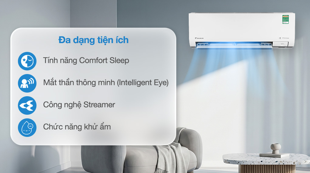 Điều hòa Daikin Inverter 1 chiều 9000 BTU FTKM25AVMV Hàng Thái Lan - Lọc không khí Enzyme Blue và Streamer