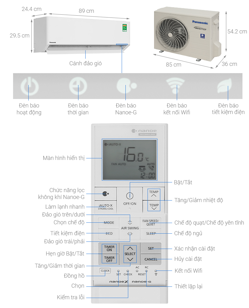 Máy lạnh Panasonic Inverter 1.5 HP CU/CS-U12BKH-8