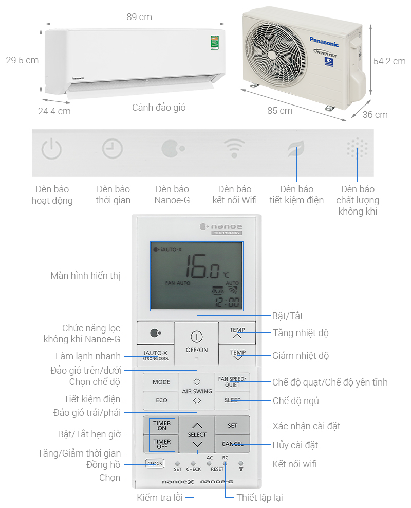 Máy lạnh Panasonic Inverter 1.5 HP CU/CS-XU12BKH-8