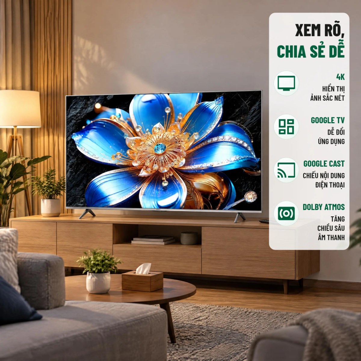 Google Tivi QLED TCL 4K 55 inch 55T6D Mới 2026 - Multi View và kết nối đầy đủ