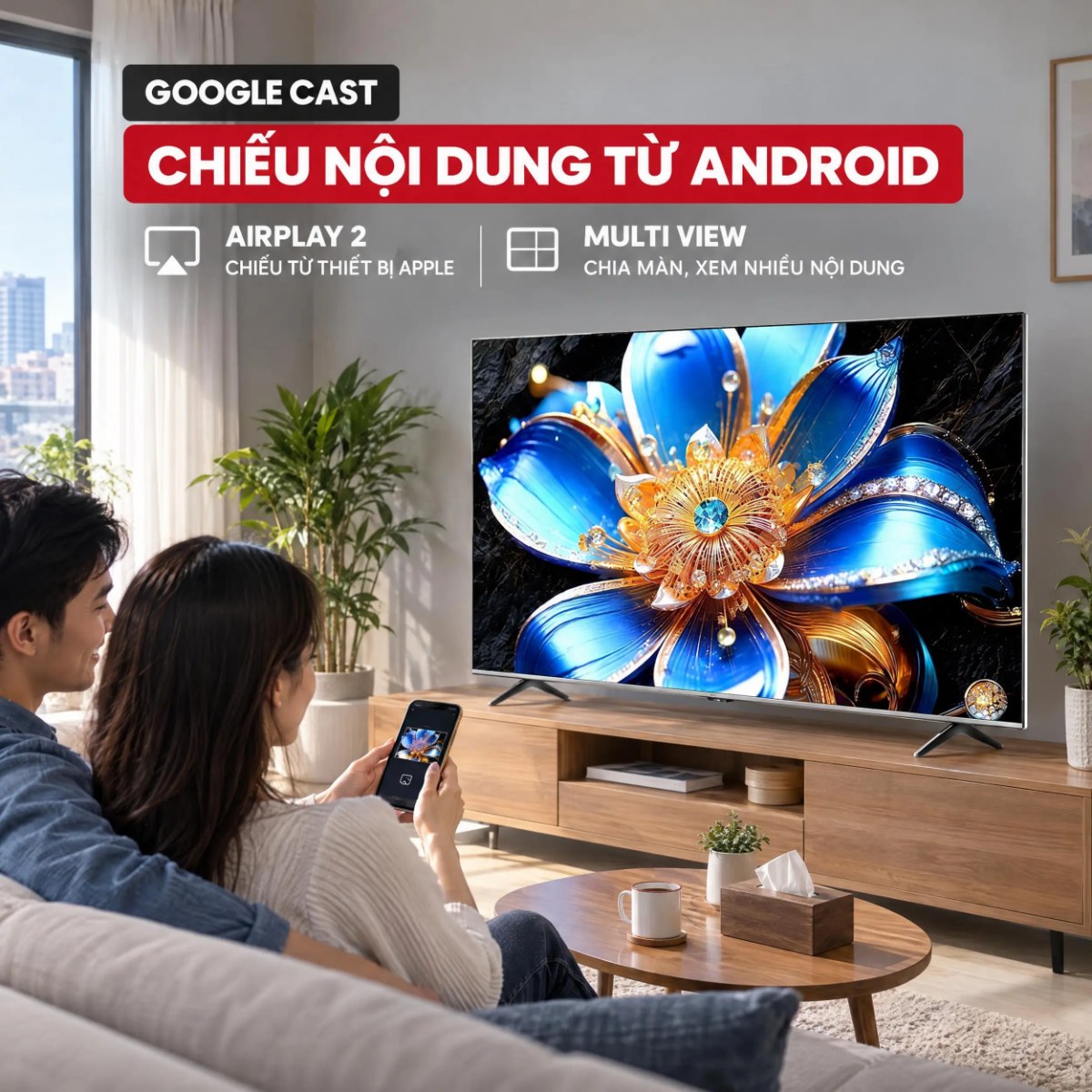 Google Tivi QLED TCL 4K 75 inch 75T6D Mới 2026 - Chiếu màn hình điện thoại dễ dàng