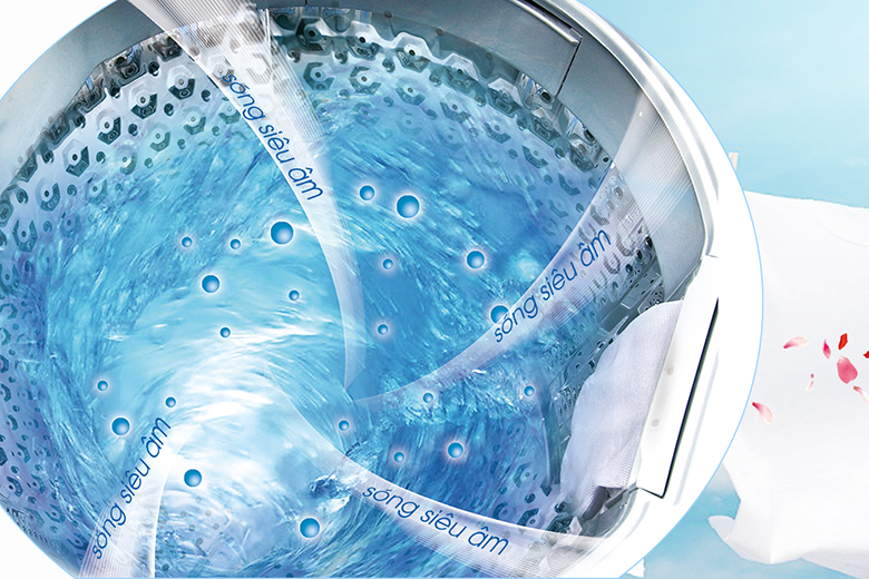 Công nghệ giặt bằng sóng siêu âm-Máy giặt Aqua 10 kg AQW-U100FT.BK lồng đứng