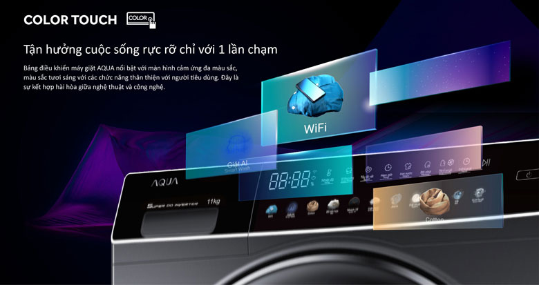 Máy giặt Aqua AQD-DW1100J.BK Inverter 11kg - Bảng điều khiển cảm ứng Color Touch độc đáo