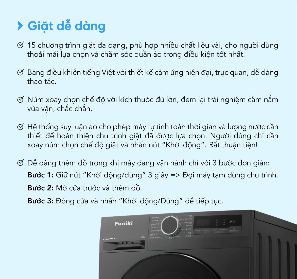 Máy giặt Funiki Inverter 10.5 kg HWM F8105ADG Hàng Thái Lan - Giặt giũ dễ dàng với 15 chương trình