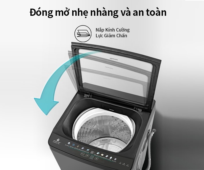 Máy giặt Hisense 13 kg WTJH1313UB - Nắp đóng mở nhẹ nhàng, an toàn