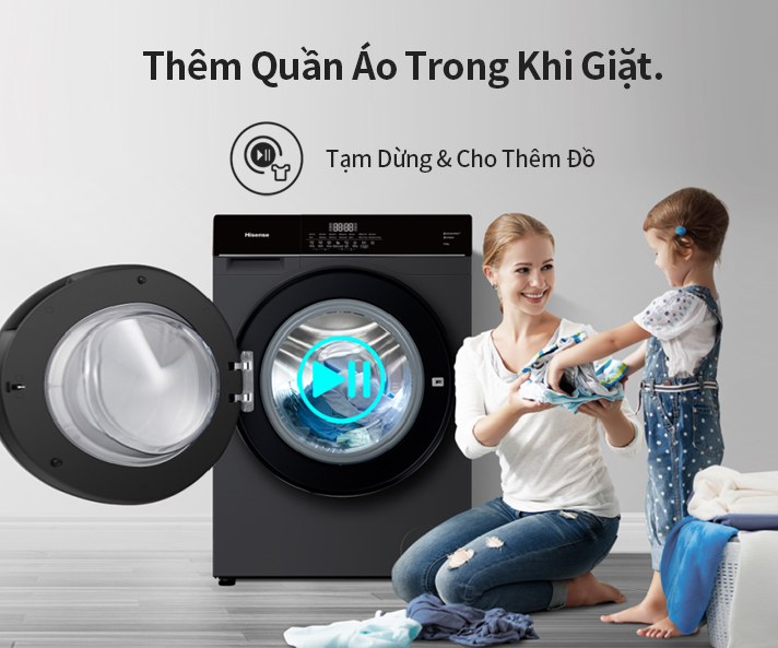 Máy giặt Hisense Inverter 10.5 kg WF105M3 - Thêm quần áo khi đang giặt