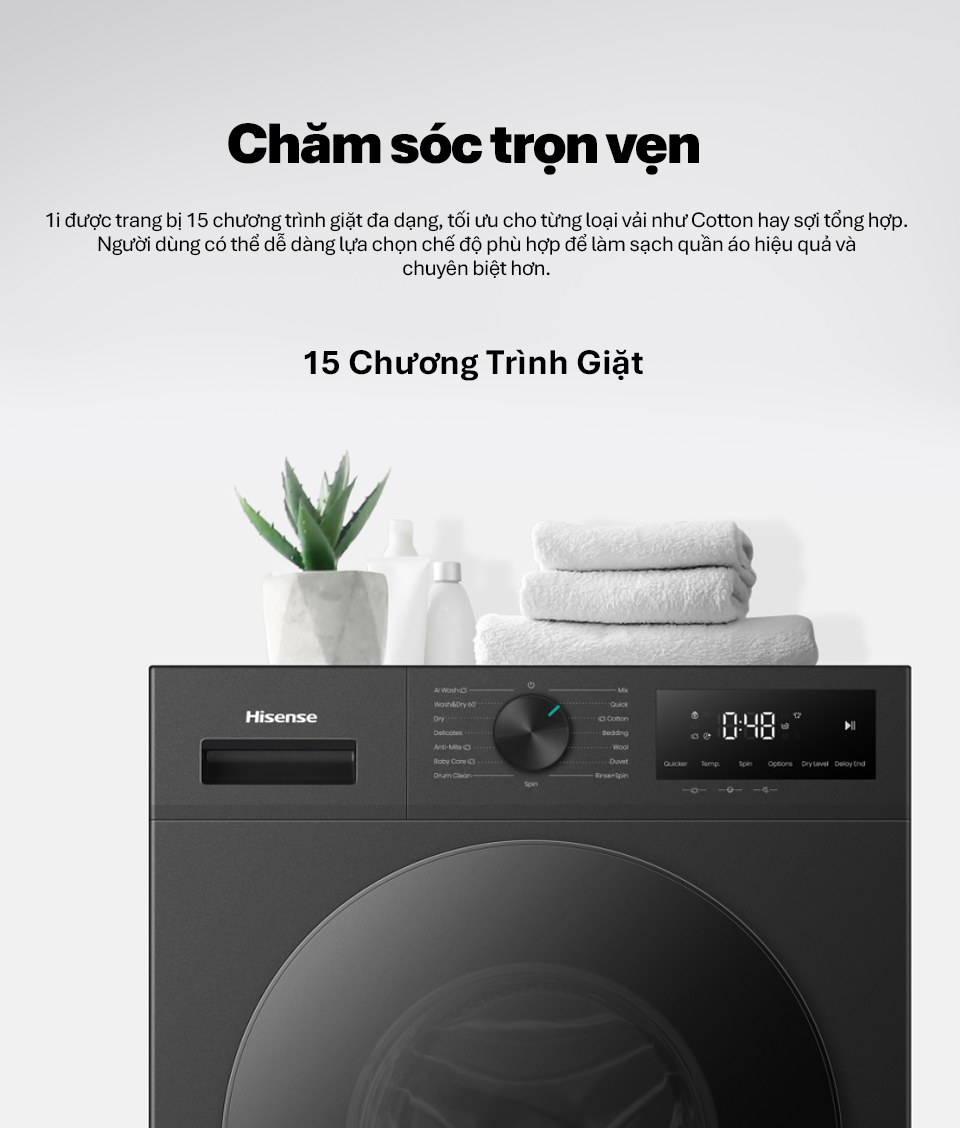 Máy giặt Hisense Inverter 12 kg WF120I142VKL Mới 2026 - 15 chương trình giặt