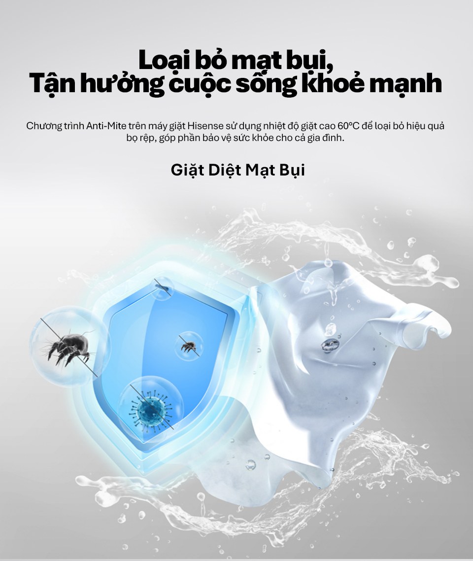 Máy giặt Hisense Inverter 12 kg WF120I142VKL Mới 2026 - Giặt diệt mạt bụi
