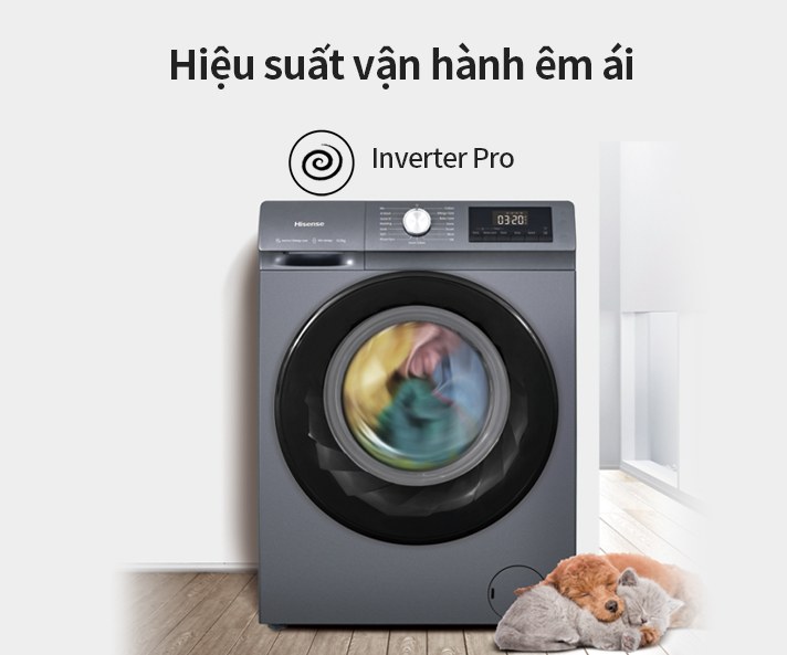 Máy giặt Hisense Inverter 9 kg WF90N1Y - Inverter Pro vận hành êm ái
