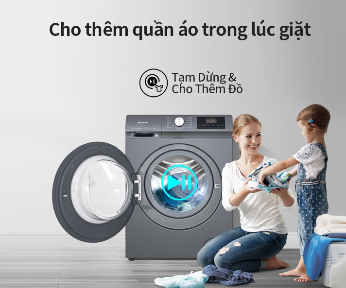 Máy giặt Hisense Inverter 9 kg WF90N1Y - Tạm dừng & thêm đồ