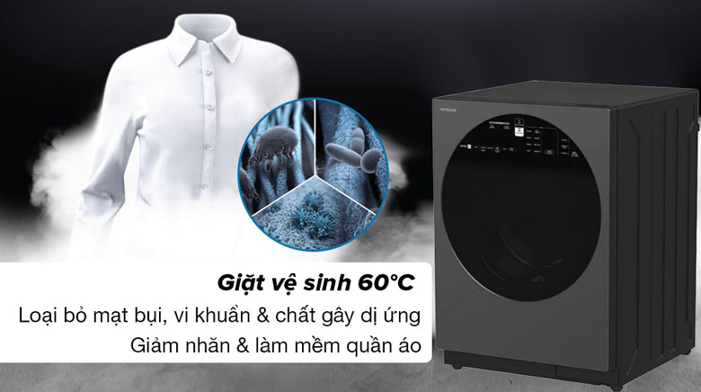 Máy giặt sấy Hitachi BD-D120XGV 12kg - Giặt vệ sinh 60oC
