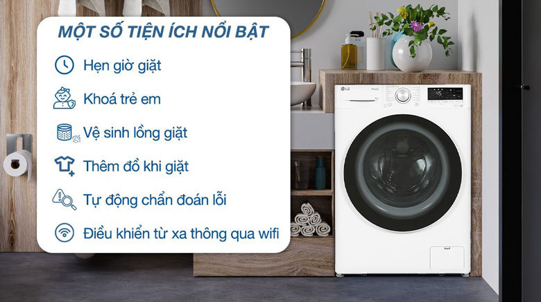 Máy giặt LG FV1410S4W1 Inverter 10kg - Trang bị nhiều tiện ích hiện đại