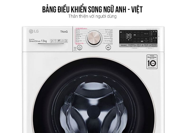 Máy giặt LG Inverter 13kg FV1413S4W lồng ngang - Bảng điều khiển song ngữ
