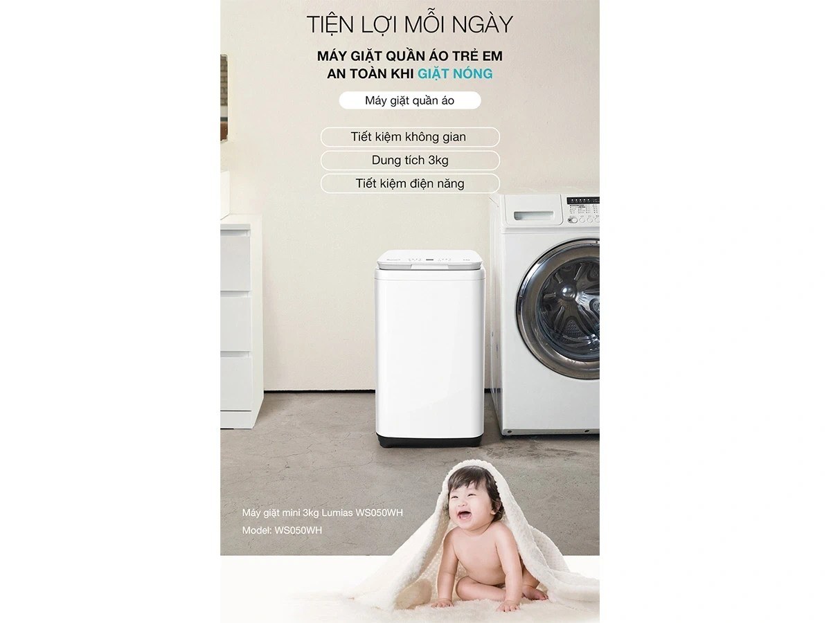 Máy giặt mini Lumias giặt nước nóng 3 kg WS050WH - Giặt nước nóng 55°C và 80°C