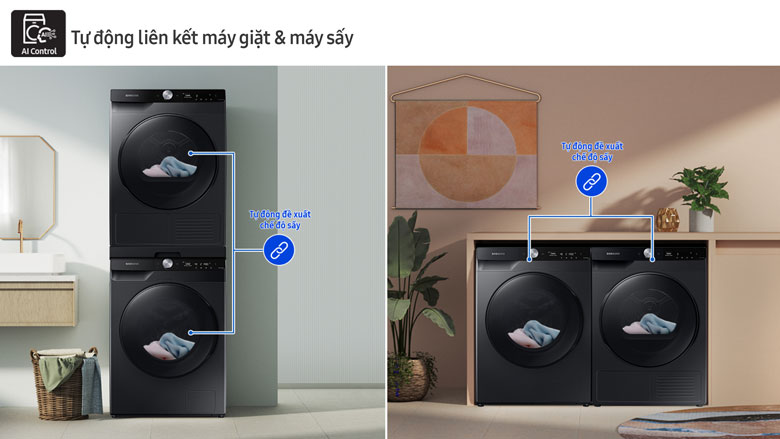 Máy giặt Samsung Bespoke AI™ 14kg WW14BB944DGBSV - Tự động liên kết vs máy sấy và đề xuất chế độ sấy tương ứng