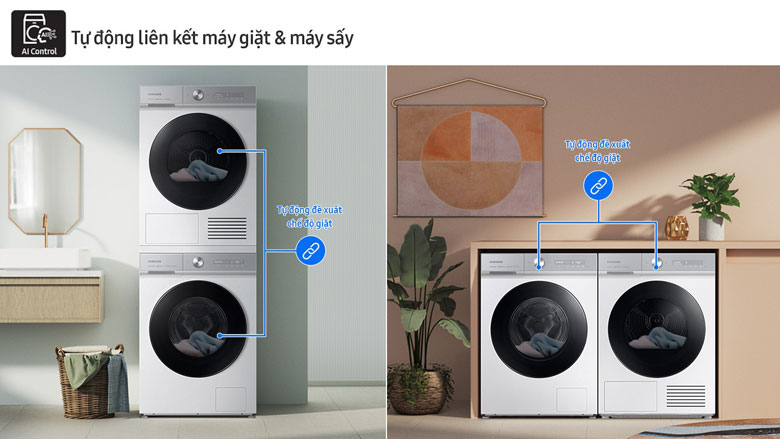 Máy giặt Samsung Bespoke AI™ 14kg WW14BB944DGHSV - Tự động liên kết vs máy sấy và đề xuất chế độ sấy tương ứng