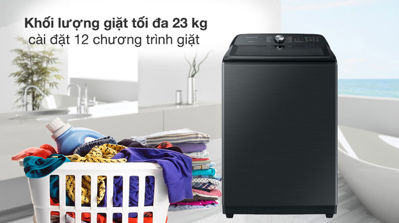 Máy giặt Samsung Inverter 23kg WA23A8377GV/SV lồng đứng - Giặt tối đa 23kg + 12 chương trình giặt