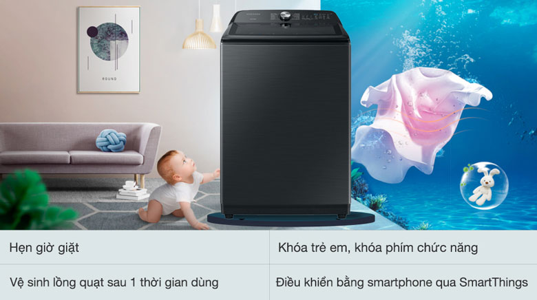Máy giặt Samsung Inverter 23kg WA23A8377GV/SV lồng đứng - Tích hợp nhiều tiện ích