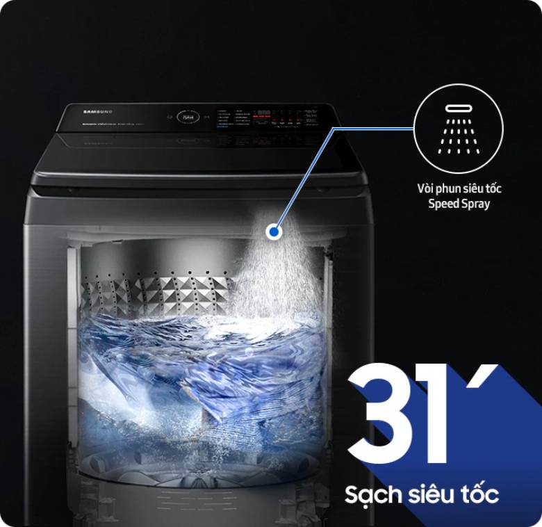  Máy giặt Samsung Inverter 13 Kg WA80F13S5BSV lồng đứng - chế đọ giặt Super Speed
