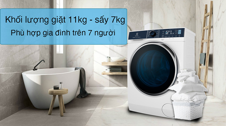 Khối lượng giặt-Máy giặt sấy Electrolux Inverter 11 kg EWW1142Q7WB lồng ngang