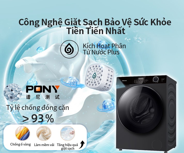 Máy giặt sấy Hisense Inverter giặt 10.5 kg sấy 7 kg WD105M3 - Kích hoạt phân tử nước Plus